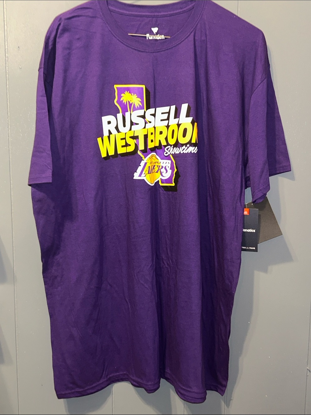Fanatics Purple Russell Westbrook Lakers Graphic Tee with Yellow and White Print